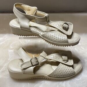 Vintage Sz 6 Love Mates White Open Toe Low Wedge Sandal Comfort Padded